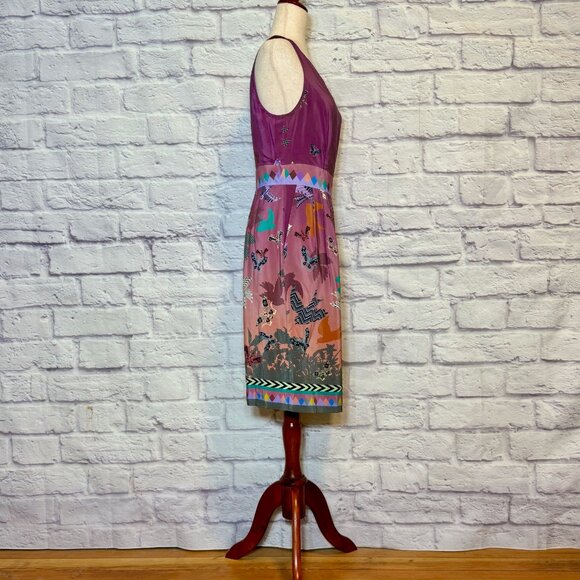 Anthropologie Heyhoe Purple Silk Geometric Animal Print Knee-Length Dress - Picture 3 of 6